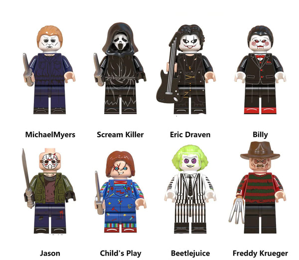 Horror Set of 8 Lego Minifigures - Style 1