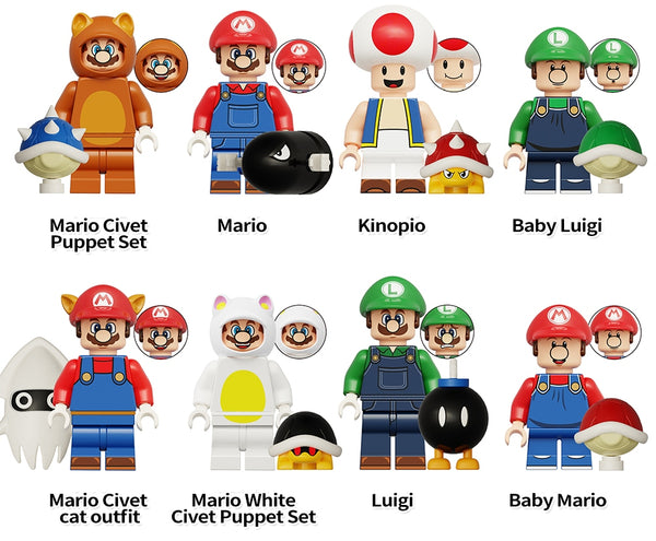 Super Mario Set of 8 Lego Minifigures - Style 1