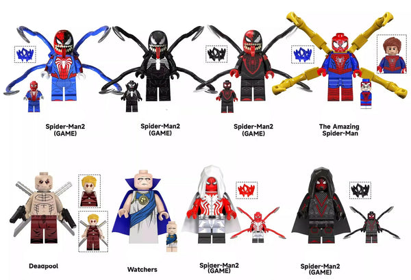 Marvel Spiderman Set of 8 Lego Minifigures - Style 12