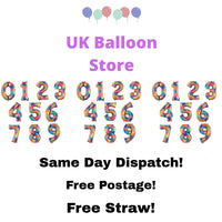 40" Large Birthday Number Balloon - Multicoloured