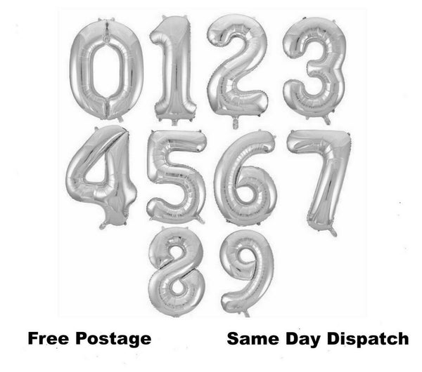 16" Large Birthday Number Balloon - Silver