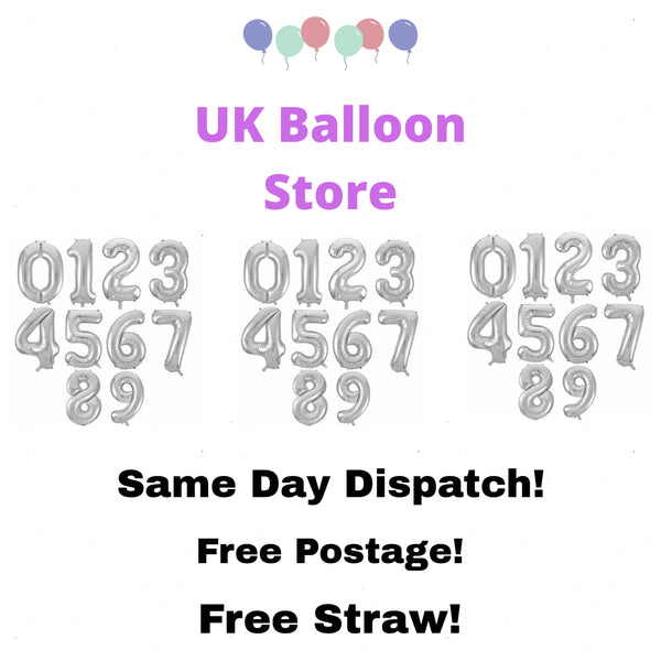 40" Large Birthday Number Balloon - Silver